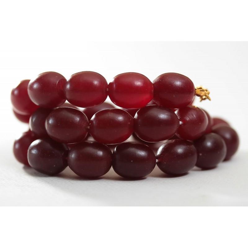 69g Natural Baltic amber necklace cherry olives red: Weight: 69 gram Beads size: 14-15 mm. Length: 600 mm Stone: 100% natural Baltic amber Treatment: pressed Condition: as on the photo (good) Tested 100% natural pressed Baltic amber: floats in salt wate
