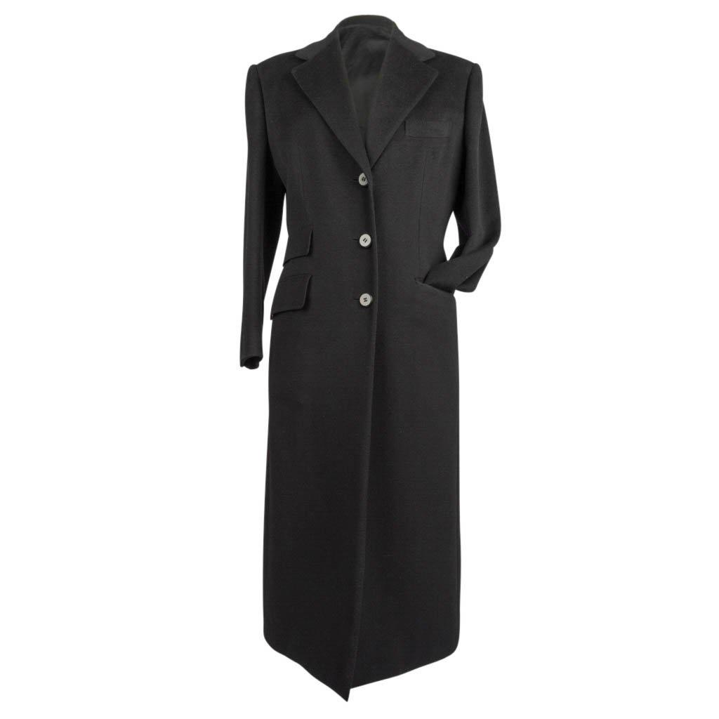 Brioni Donna Cashmere Coat Black Maxi Length 6: Guaranteed authentic Donna Brioni classic maxi Cashmere black coat. Chic, classic, timeless - the most perfect elements. 3 Button single breast. Right side has the two pockets English element. The sma