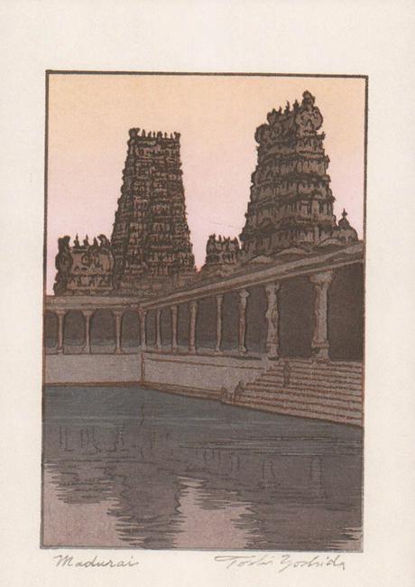 Madurai: Toshi Yoshida (1911-1995): Title: Madurai Artist: Toshi Yoshida (1911-1995) Date/Period: The print was originally printed in 1984 Medium: Woodblock print Print Size: Print image measures 4 3/4 x 7 inches plus margins Reserve: $