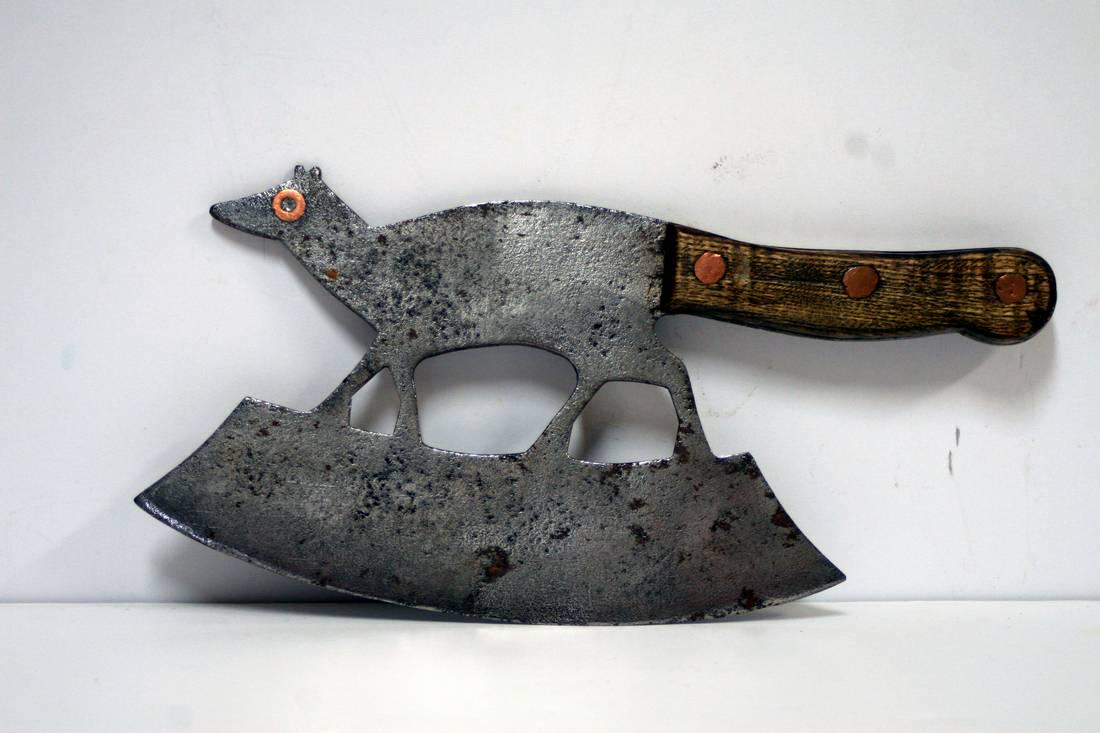 A mid 19th century French food chopper in the form of a: Title: A mid 19th century French food chopper in the form of a fox with an inlaid copper eye Date: c.1870 Dimension: 11" L x 5 1/2" H Provenance/Additional Info: Shipping: Domestic: Flat-rate of $25.0