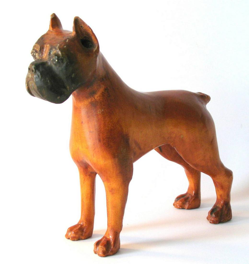 Vintage folk art carving of a boxer dog.: Title: Vintage folk art carving of a boxer dog. Description: Nice vintage folk art wood carving of a Boxer in original surface and patina. Dimension: 6 1/2” tall Circa: 1930's Shipping: Domestic: Fl