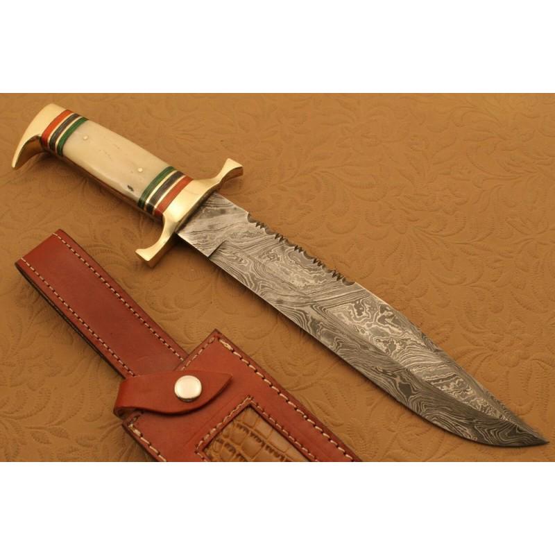 Bowie damascus steel knife guard leather (1 of 6)