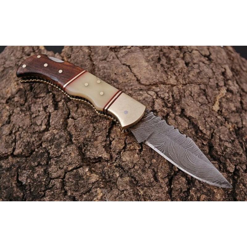 Sharp damascus steel knife rose wood leather: Knife "Bullet" The Damascus knife is wear-resistant and effective. It can serve the owner for decades. The metal does not need sharpening and can withstand heavy loads. The product does not lose its o