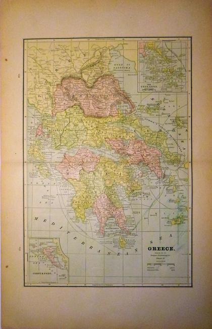 Greece 1886: Title/Content of Map: Greece 1886 Date Printed: 1886 Material/Medium: Paper Size: approx. 21x13.5 inches The People's Unrivaled Family Atlas of the World. Reserve: $30.00 Shipping: Domestic: Flat-rat