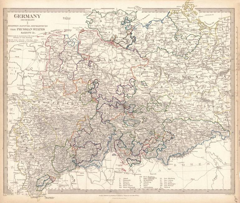 Germany (Deutschland) I Holstein, Hanover, Mecklenburg,: Publication Date: 1833-03-01 Title: Germany (Deutschland) I Holstein, Hanover, Mecklenburg, the Prussian States, Saxony, &C. Cartographer: WALKER, J.& C. Publisher: Baldwin & Cradock/S.D.U.K. Height: