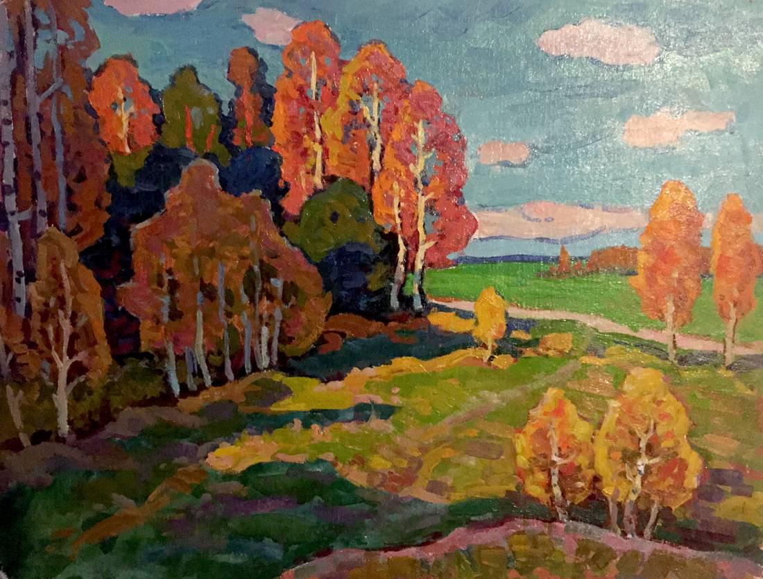 Oil painting Noon birch Grigory Savelievich Ruban: *** ABOUT THIS PAINTING *** * TITLE: "Noon birch" * ARTISTS: Grigory Savelievich Ruban * SIZE: 60x45cm/'23,62?17,71 inches' * MEDIUM: oil, cardboard * HAND PAINTED: Original painting from our collecti