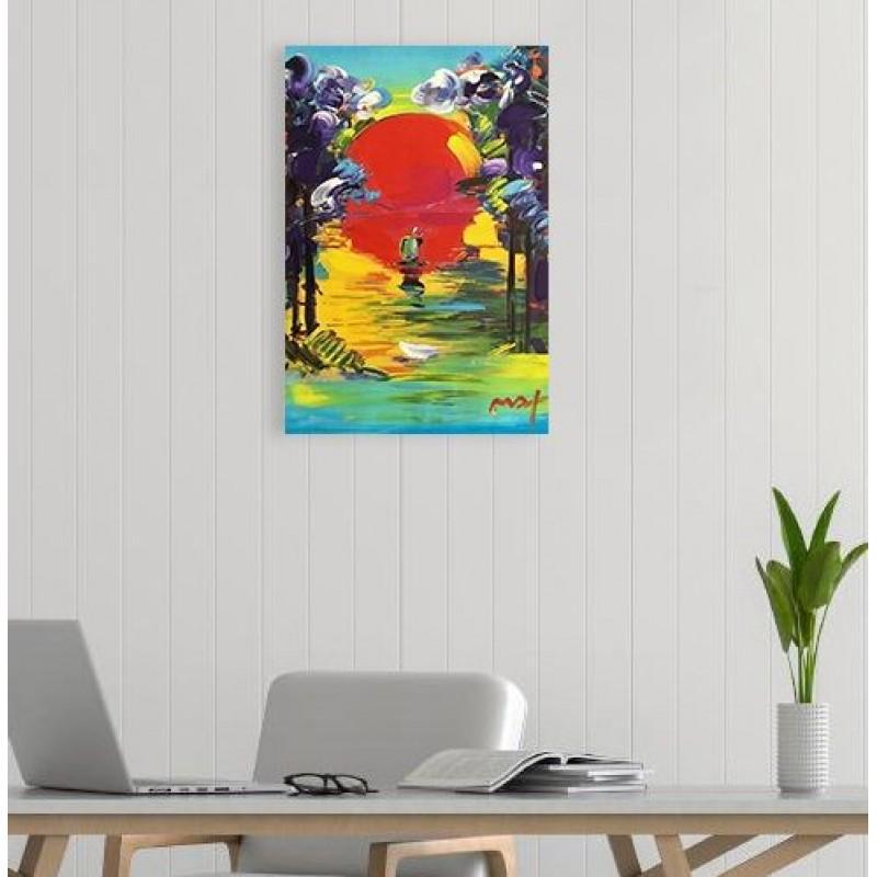 21,3" PETER MAX Without Borders painting, Mixed media: PETER MAX (1937) Ready to be hang on the wall. Canvas on the wooden frame. Medium: printed on canvas panel Diagonal: 21,3" or 54,1 cm. Size: 11,8" x 17,7" (in) or 30 x 45 cm. Date: c. 1985. w / C. of