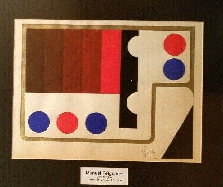 MANUEL FELGUEREZ + HAND SIGNED GOUACHE + MEXICAN MASTER: This is a Beautiful and Unique Mixed Media from our Collection Mexican Master MANUEL FELGUEREZ ( ZACATECAS.- 1928 ) " OBRA ORIGINAL ABSTRACTA " Professionally Framed at 12 x 19 Painting is 9 x 12 in H