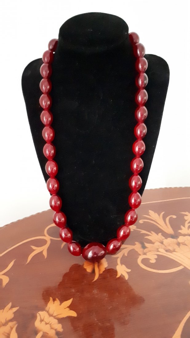 Vintage Bakelite Cherry Amber Necklace With Swirls (1 of 6)