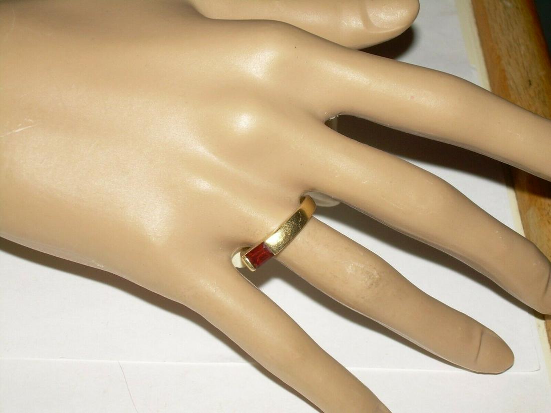 14k Gold Men's Ruby Ring, Angular Cut,Stackable, Size 8: Vintage 14k yellow gold men's ruby ring. Featuring an anglular cut this ring could be worn as a stackable or as a pinky ring.. The band is marked "14k". Ring size is a 8 1/2. Total weight is 3.4 grams