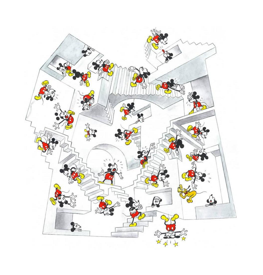 Mickey Insp. By M.C. Escher Stairs: Title: Mickey Insp. By M.C. Escher Stairs Artist: Tony Fernandez Medium: Signed A.P. Giclée on Canvas Size/Format: 17.7 x 16.9 in Additional Information: Fine art giclée hand signed by Tony Fernande