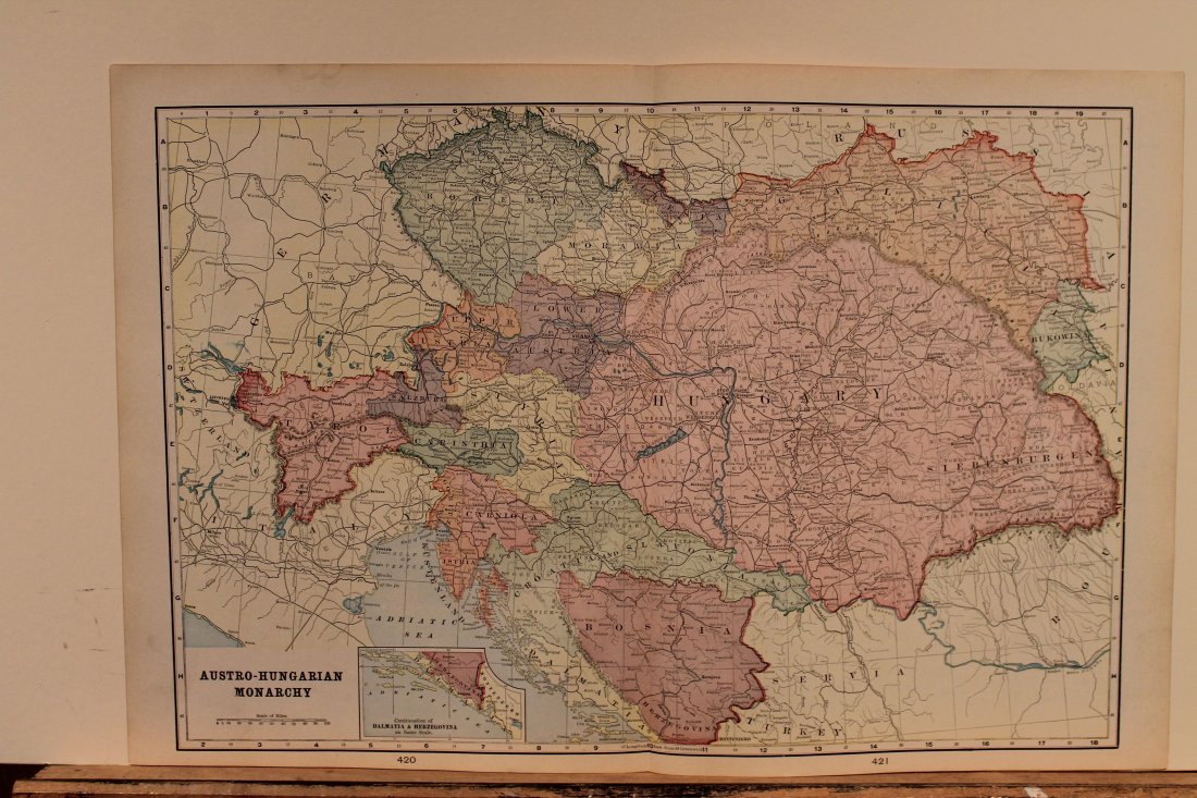1897 Map of Austria-Hungary: Author: Cram Title: 1897 Map of Austria-Hungary Medium: Ink on Paper Dimensions: 21.5"X14.5" Map of Austria-Hungary dated 1897. Engraved and published by George Cram in Chicago. Part of his World Atla