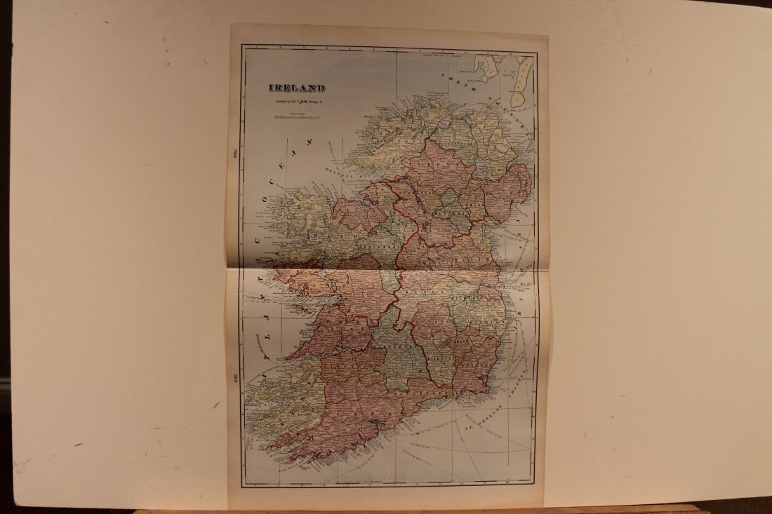 1897 Map of Ireland: Author: Cram Title: 1897 Map of Ireland Medium: Ink on Paper Dimensions: 14.5X21.5" Map of Ireland dated 1897. Engraved and published by George Cram in Chicago. Part of his World Atlas. Double folio m