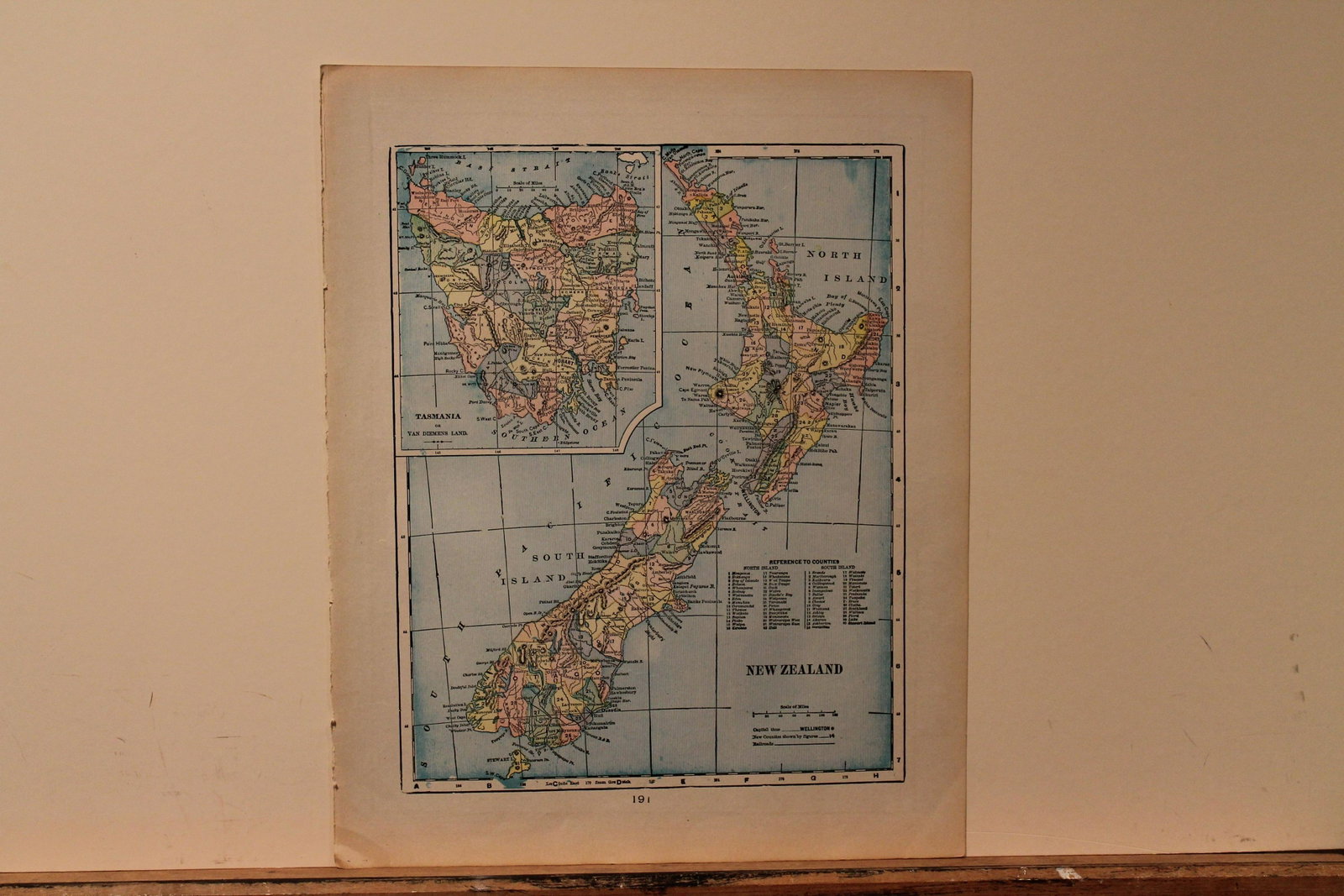 1887 Map of New Zealand: Author: Cram Title: 1887 Map of New Zealand Medium: Ink on Paper Dimensions: 11"X14.5" Map of New Zealand dated 1887. Engraved and published by George Cram in Chicago. Part of his World Atlas. Color c