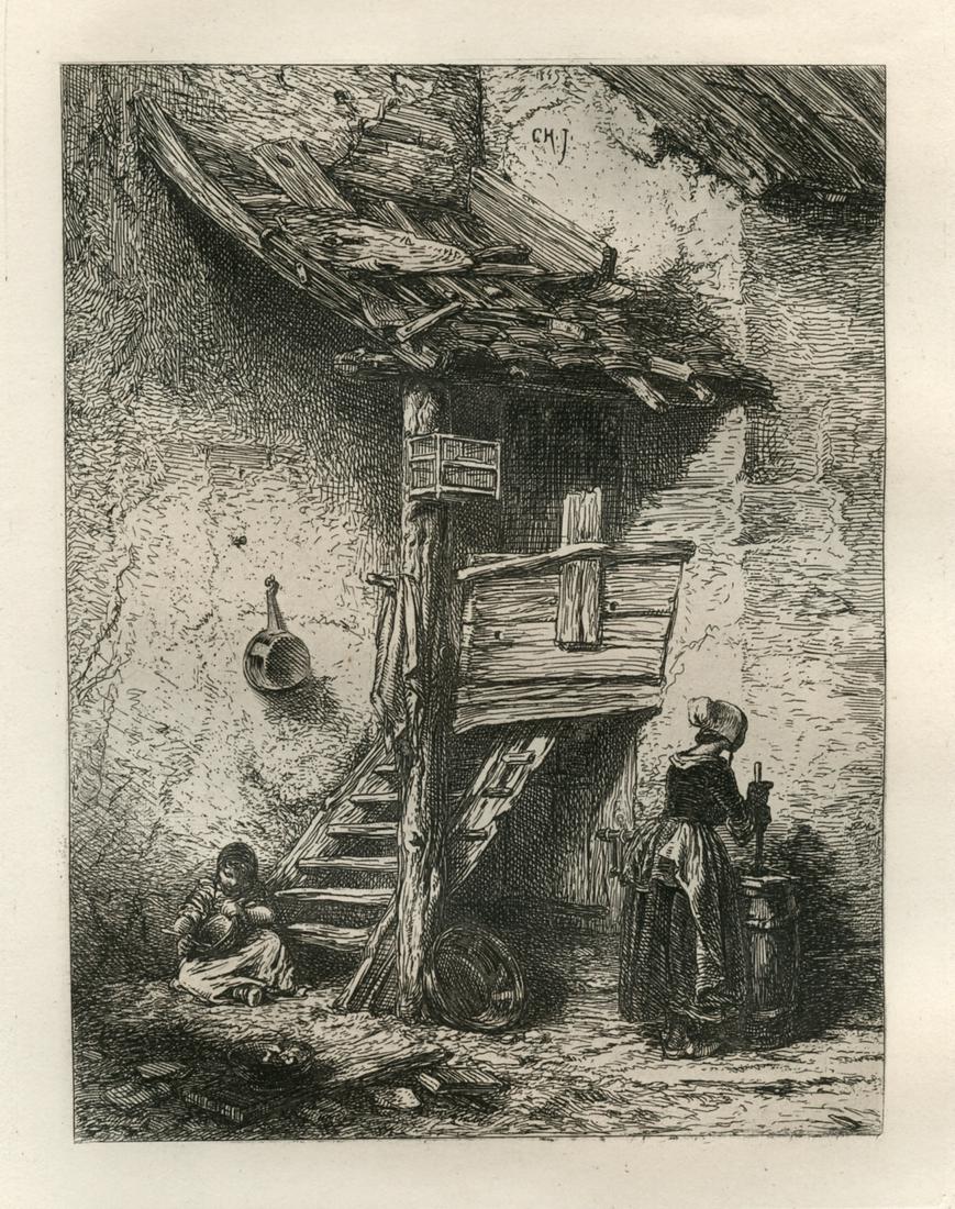 Charles Emile Jacque "A Rustic Stair" original etching (1 of 1)