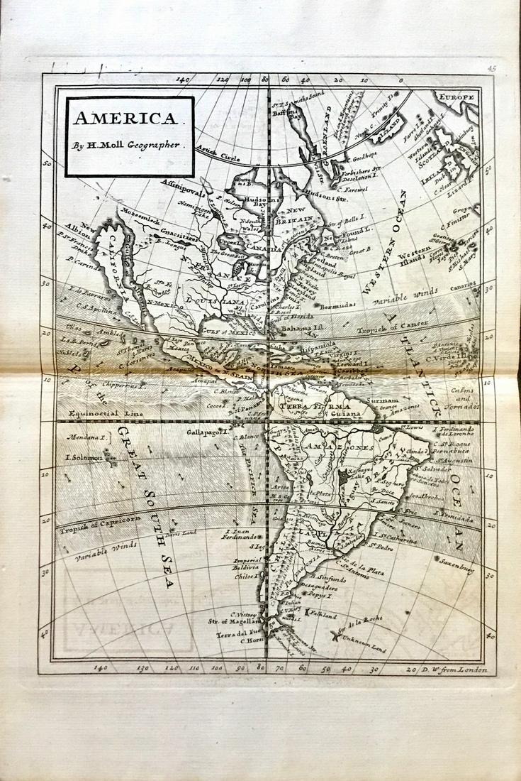America’s. With California as a island.: Title: America’s. With California as a island. Date/Period: 1729-1736 Materials: Copperplate engraved Size: 13 1/2 x 9”. By. H. Moll. From. Atlas minor. Published. London. Reserve: $330.00 Shippin
