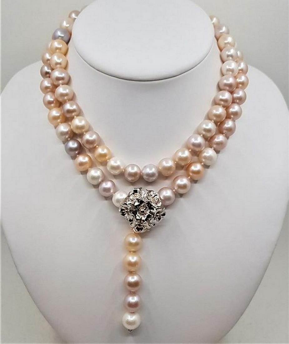 925 Silver - 11x12mm Multi Color Pearls - Long Necklace (1 of 8)
