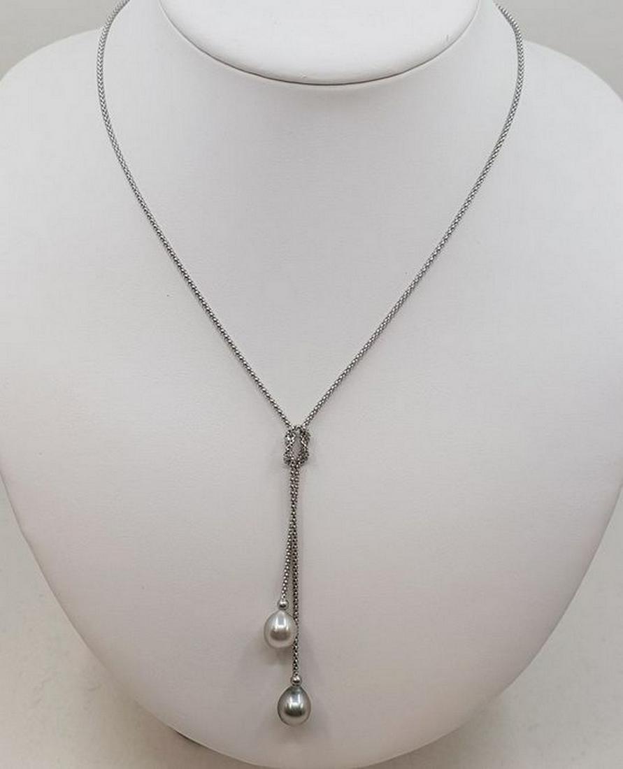 925 Silver - 8x9mm Tahitian Pearl Drops - Necklace: Title: 925 Silver - 8x9mm Tahitian Pearl Drops - Necklace Description: A popular and versatile style of necklace that will suit almost any neckline or occasion, with silvery green Tahitian pearls drop