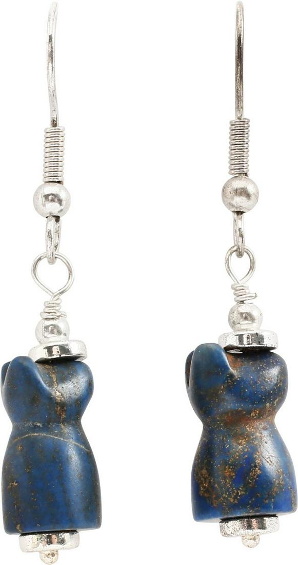 ANCIENT EGYPTIAN AMULETS OF BASTET (BAST) C.664-332 BC: Each about 5/8” height and well carved of lapis lazuli (true gemstone), they were originally part of an elaborate necklace for a woman of the nobility. There would have been a number of similar amul
