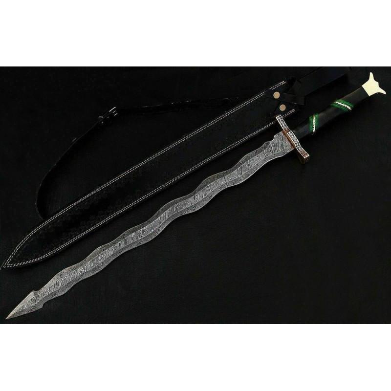 Combat damascus steel sword brass micarta blade (1 of 4)