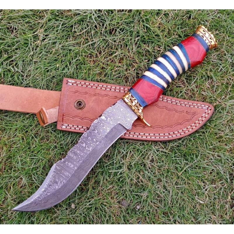 Camping damascus steel knife wood brass: Knife "Bryce" Damascus knives are very durable, look great and keep sharpness perfectly. Damascus steel has high quality contents to give it an excellent edge and sharp cutting ability. The blade reta