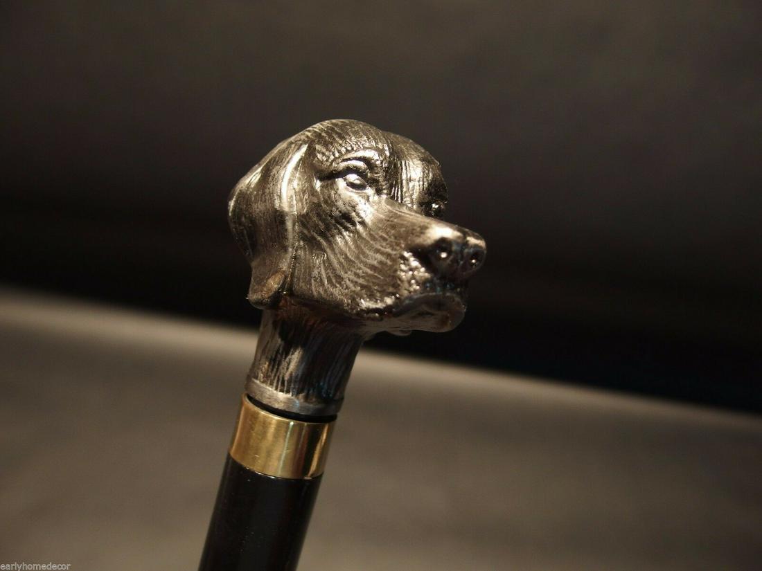 Dog Head Handle Metal Walking Stick Cane: 34 Long,.. Handle is 2 3/4" Long Wonderful reproduction walking cane, The handle is all metal with a hollow metal shaft, nice and lightweight. Nice quality! Reserve: $25.00 Shipping: Domestic: Flat-ra