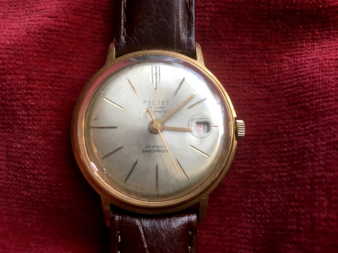 Poljot deluxe automatic vintage men wrist watch: Materials Band material: Leather Gold, Stainless steel Poljot deluxe automatic vintage men wrist watch russian antique unisex white USSR watches Vintage watch Poljot, Soviet men's watch, watches for m