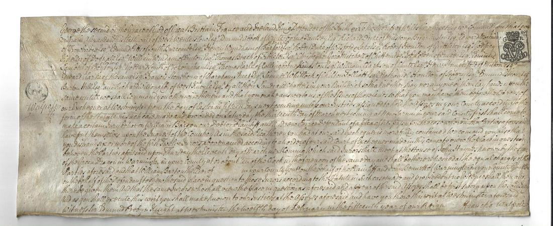 1742 English Manuscript on Vellum RARE Stamps (1 of 2)