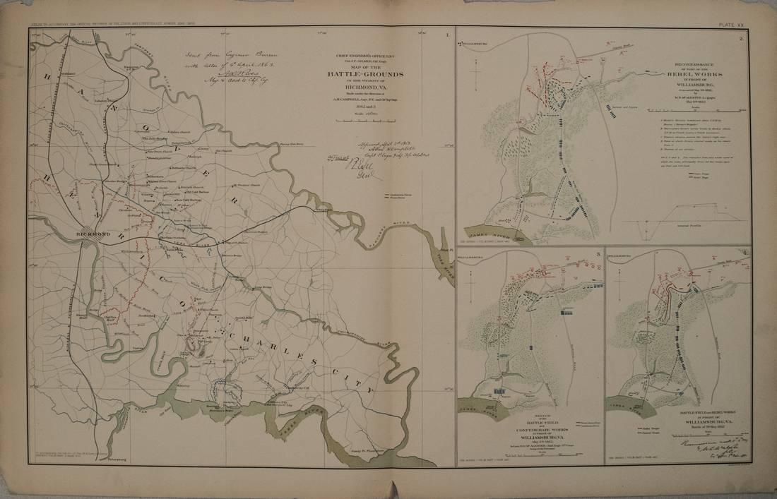 1892 Cowles Civil War Map of Battles near Richmond, Va. (1 of 1)