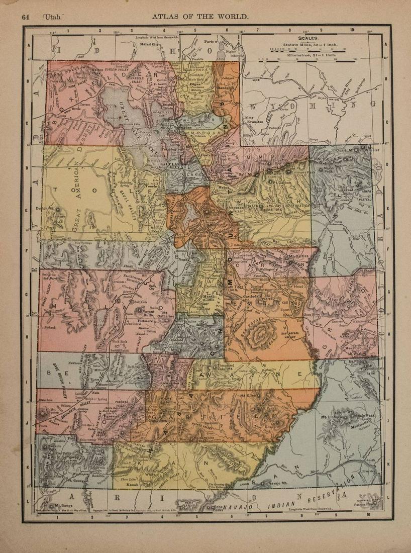 1898 Rand McNally Map of Utah [verso] Wyoming -- Utah (1 of 2)