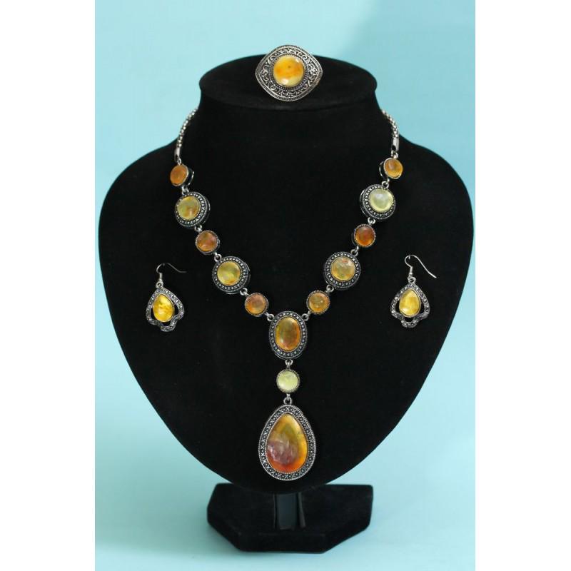 67g Vintage natural Baltic amber set necklace, ring, (1 of 20)