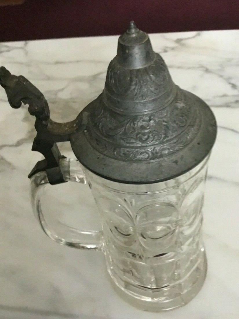 Signed Antique Glass Beer Stein With Crown Mark; Signed (1 of 9)