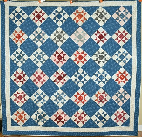 1890's Ohio Star Quilt, Blue Background (1 of 9)