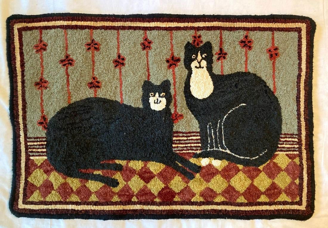 Folk Art Cats Hooked Rug (1 of 5)