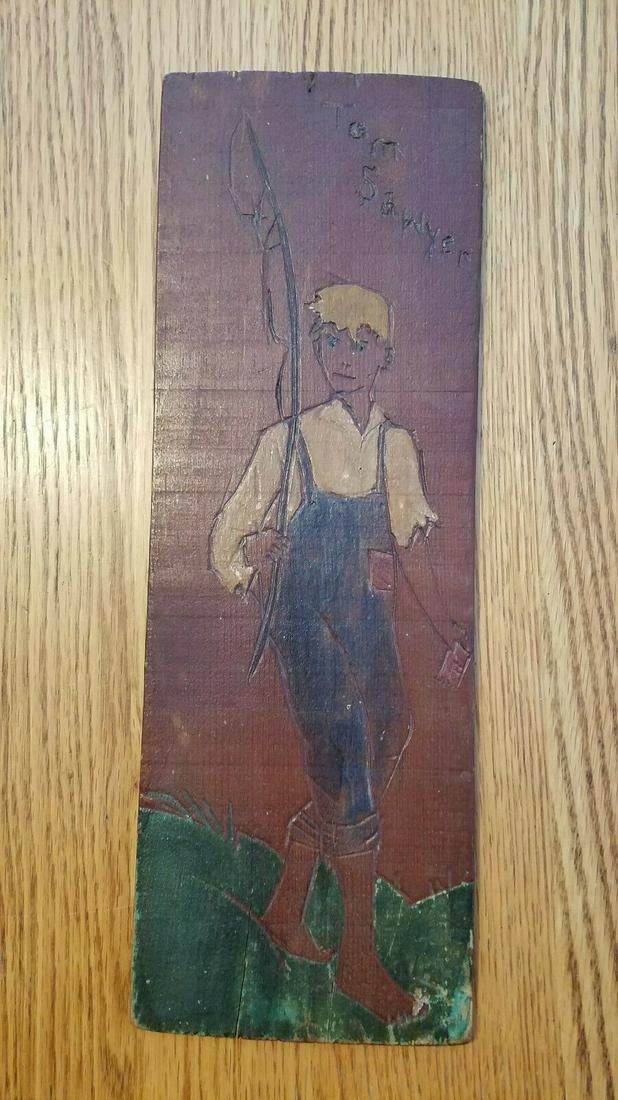 Tom Sawyer folk art carving on back of cheese (1 of 2)