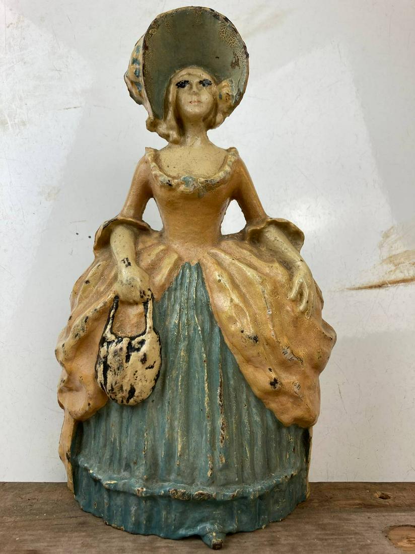 Antique Lvl Cast Iron Doorstop Colonial Lady Hoop Skirt (1 of 9)