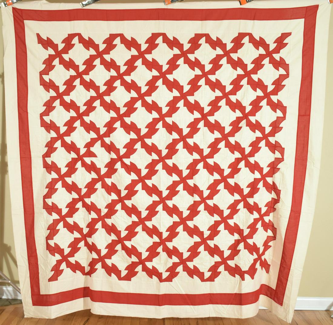 1880's Red & White Drunkard's Path Quilt Top (1 of 5)
