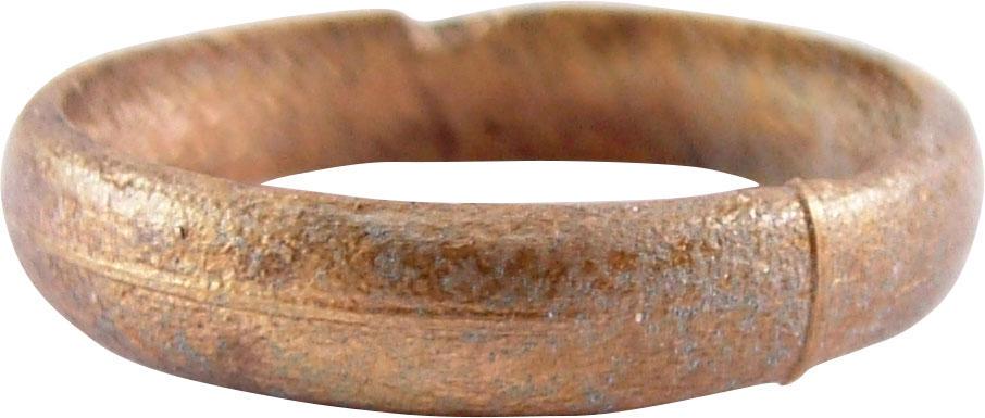 VIKING WEDDING RING, 9th-10th CENTURY JEWELRY SIZE 9 ¾: Gilt bronze, size 9 ¾. 4.4mm width, rounded face with a fine medial band. Professionally refurbished with the 24karat gold surface restored. Gift boxed with certificate of authenticity. Good wearable