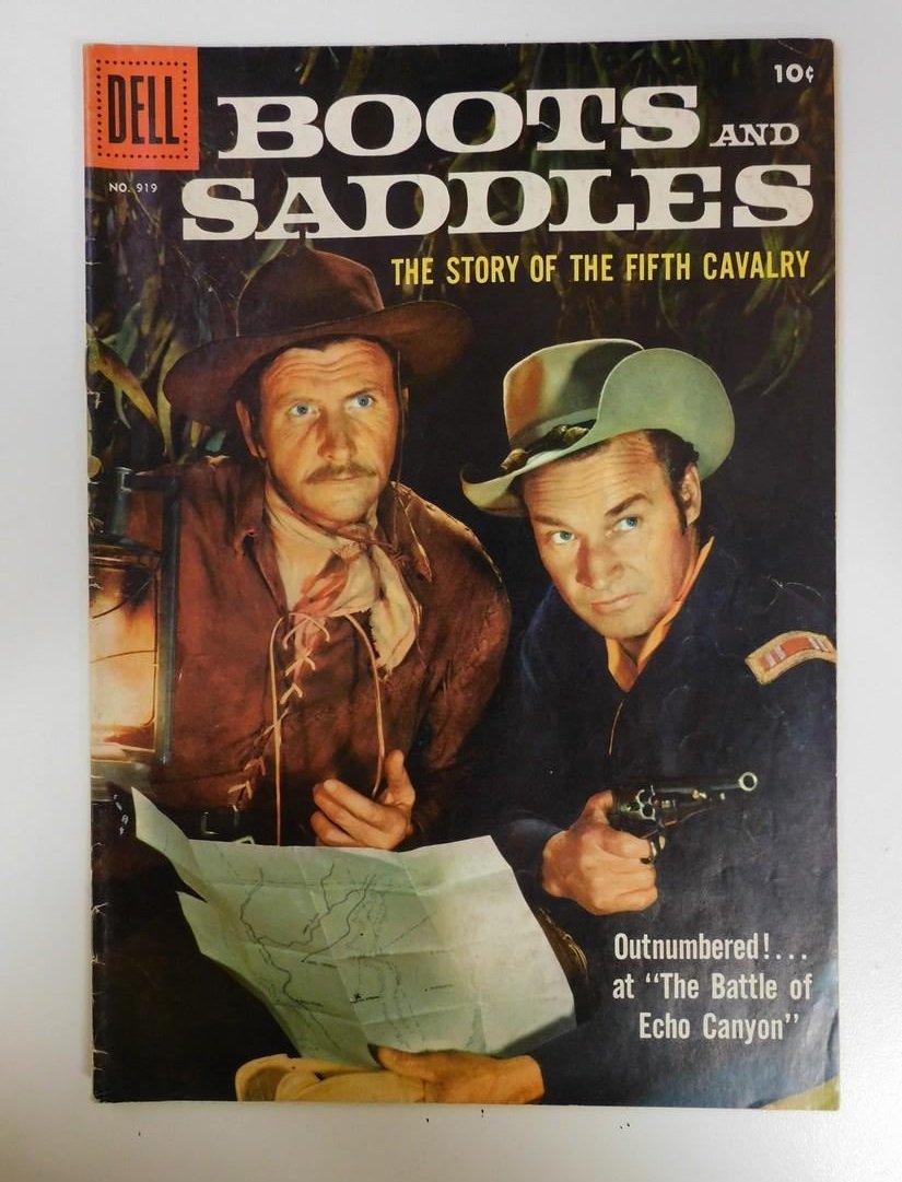 Dell Four Color #919 Boots and Saddles: No Reserve! Dell Four Color #919 Boots and Saddles. VG Shipping: Individual Comics: Flat-rate of $9.99 (1-8 comics) or $19.99 (9+ comics) to anywhere within the contiguous U.S. International: Foreign 