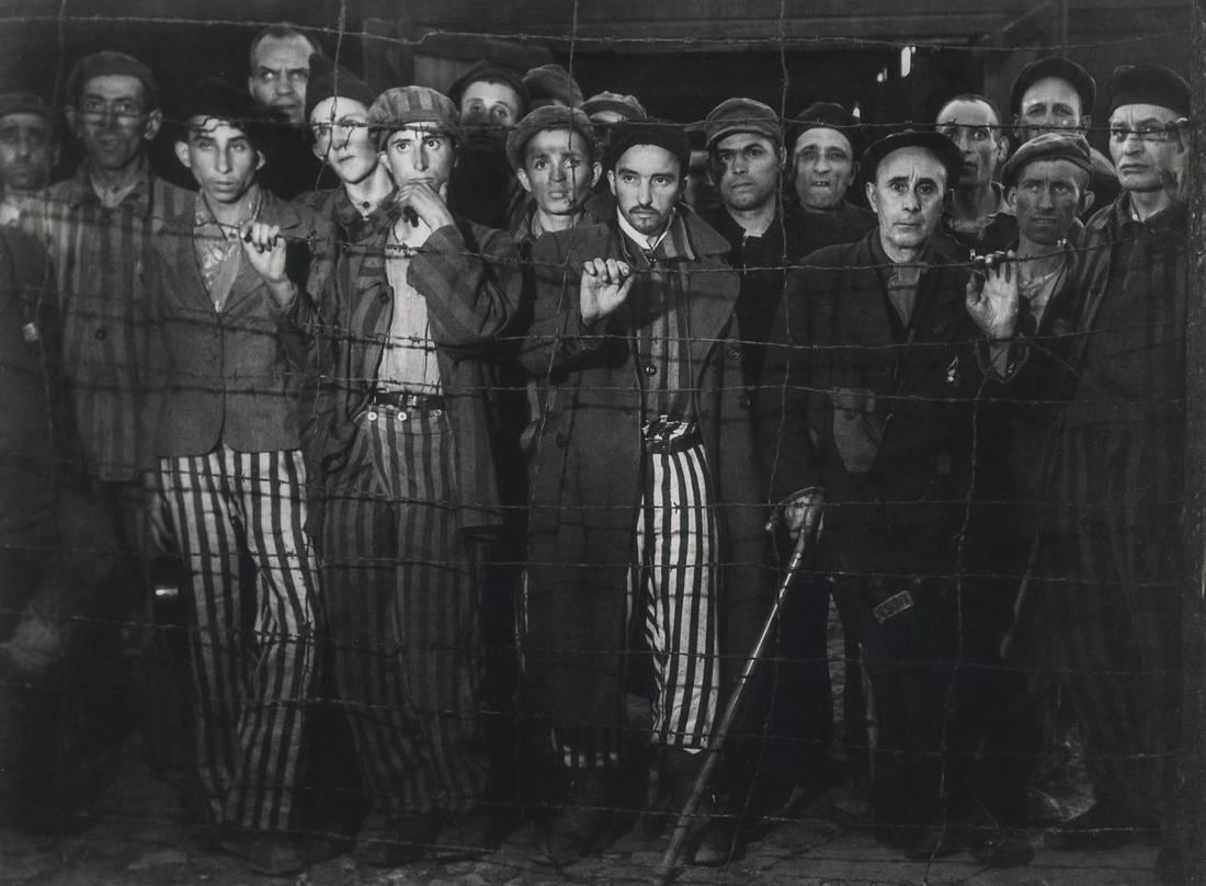 MARGARET BOURKE-WHITE - Prisoners at Buchenwald, 1945: Artist: MARGARET BOURKE-WHITE Title: Prisoners at Buchenwald, 1945 Medium: Photo Litho, 1998, Italy Dimensions: 9.4x6.95" Description: Heat Wax Mounted on 11x14" Conservation Board The Story: Of the m