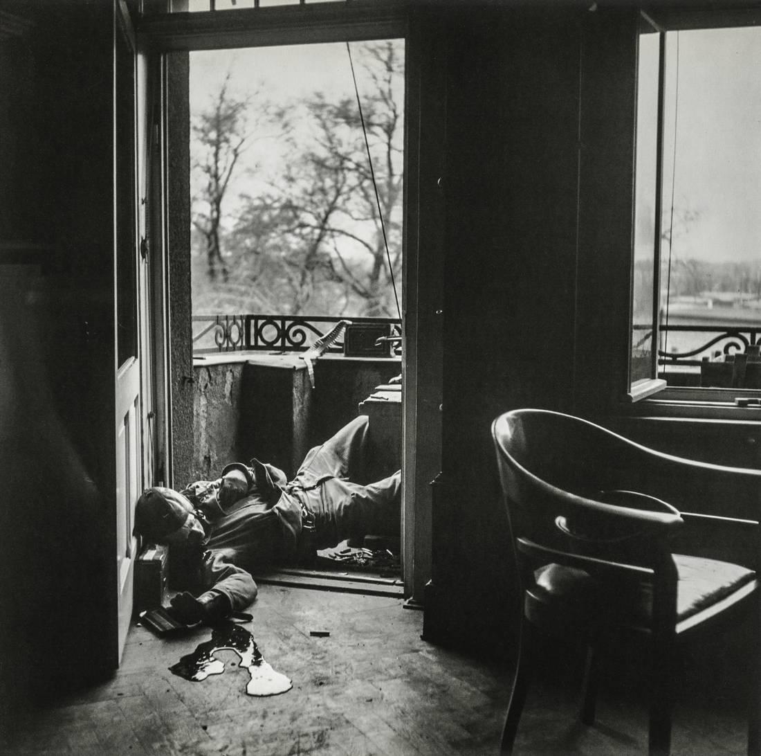 ROBERT CAPA - American Soldier, Killed by Sniper: Artist: ROBERT CAPA Title: American Soldier, Killed by German Snipers, 1945 Medium: Photo Litho, 1996, Hong Kong Dimensions: 8.15x8.15" Description: Heat Wax Mounted on 11x14" Conservation Board The S