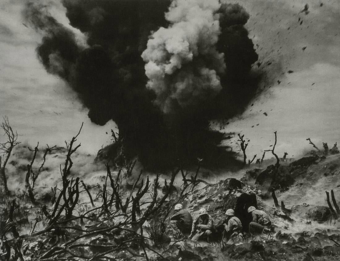 W. EUGENE SMITH - US Marine Demolition Team Blasts Out: Artist: W. EUGENE SMITH Title: US Marine Demolition Team Blasts Out Cave, 1945 Medium: Photo Litho, 2008, China Dimensions: 8.2x8.3" Description: Heat Wax Mounted on 11x14" Conservation Board The Stor