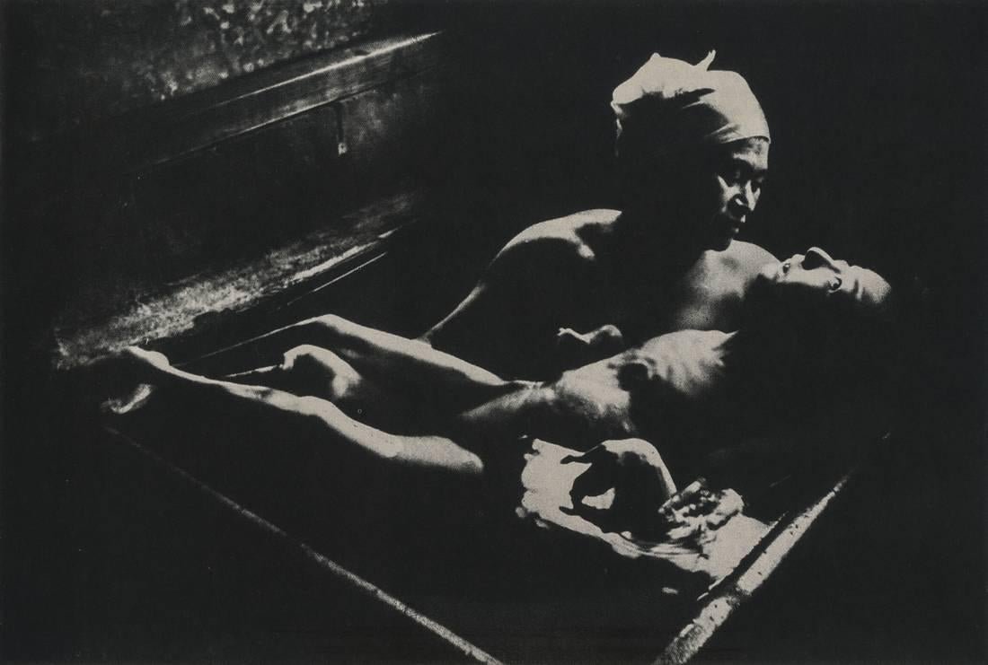 W. EUGENE SMITH - Minimata, 1971: Artist: W. EUGENE SMITH Title: Minimata, 1971 Medium: Photo Litho, 1990, USA Dimensions: 8.05x5.4" Description: Heat Wax Mounted on 8.5x11" Conservation Board The Story: The Japanese fishing community