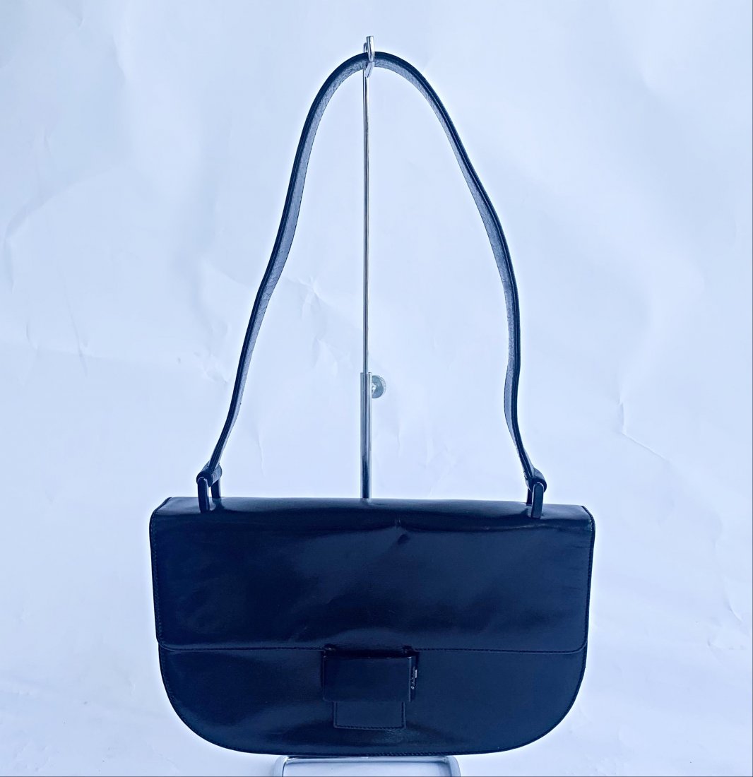 Prada Box Calf Leather Shoulder Bag: Title: Prada Box Calf Leather Shoulder Bag Brand: Prada Date: 2010s Materials: Box Calf Leather Measurement: Length: 11" Height: 7" Width: 3" Additional Information: Prada Box Calf Leather shoulder ba
