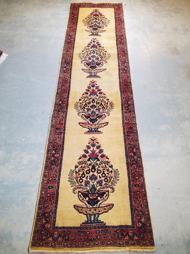 Semi Antique Hand Woven Persian Qum 12.5x3.5: Title: Semi Antique Hand Woven Persian Qum 12.5x3.5 Description: Semi Antique Hand Woven Persian Qum 12.5x3.5 Size: 12.5x3.5 Circa: 1980 Origin:Iran Material: 100 % Wool Reserve: $195.00 Shipping: Do