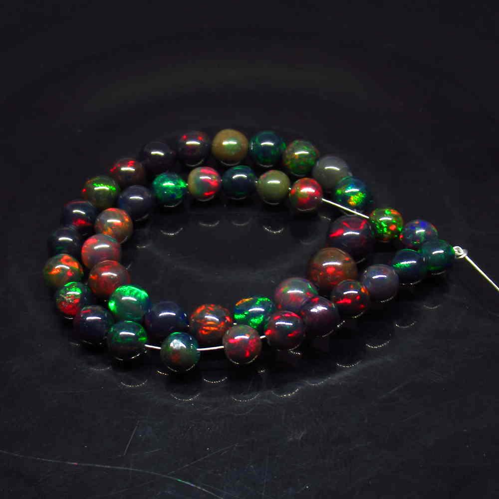 25.00 Ct Natural 41 Drilled Black Fire Opal Ball Beads (1 of 3)