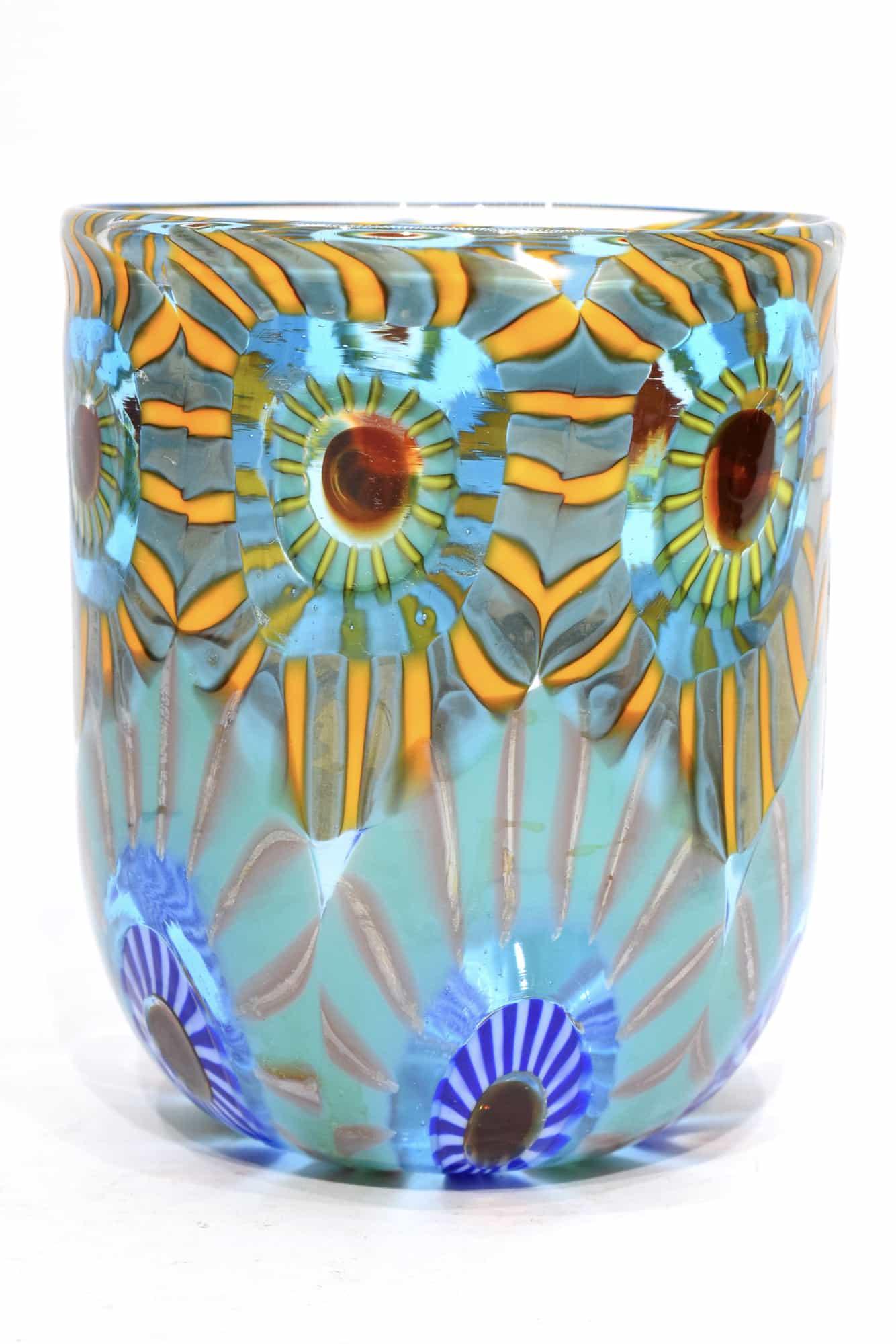Murano Glass Goblet “ Goto “ With Murrine Signed: Title: Murano Glass Goblet “ Goto “ With Murrine Signed Maker: Mario Formentello Origin: Murano Date/Period: 2020 Material: glass Size: 10 x 8 cm 150 grams Additioanl Informaiton: Murano glass vas