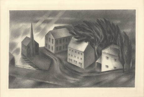 Wind and Rain: Albert Heckman: Wind and Rain by Albert Heckman, 1938 Signed Lithograph. Paper size is 11.25 x 16.5 inches, with an image size of 9 x 14.5 inches. The Lithograph is from an edition size of 250 and is not framed. The