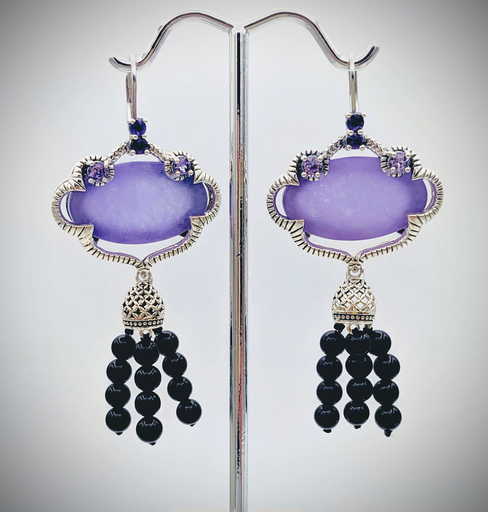 Baroque Style Earrings w Violet Jade, Amethyst & Black (1 of 3)