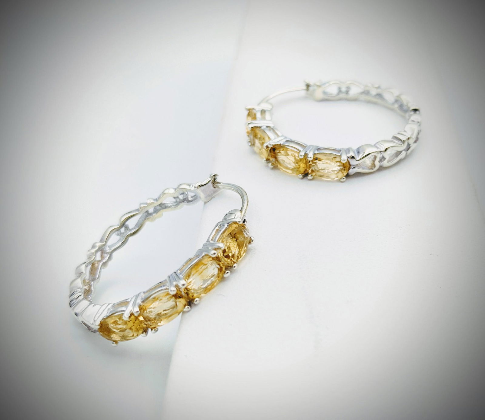 Sterling Silver Citrine Hoop Earrings (1 of 3)